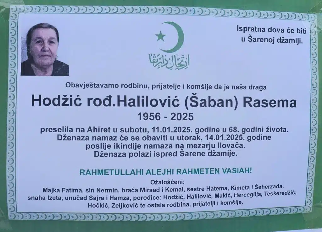 Preminula je Hodžić rođ.Halilović Rasema