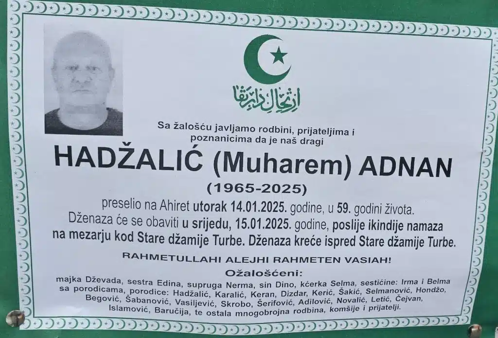 Preminuo je Hadžalić Adnan