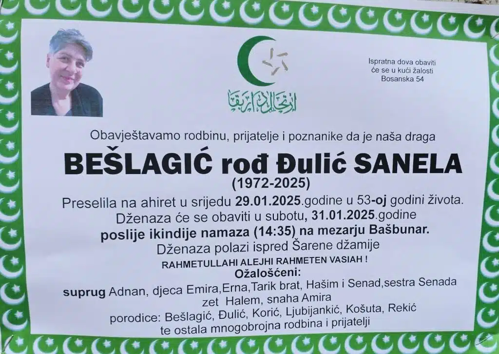 Preminula je Bešlagić Sanela