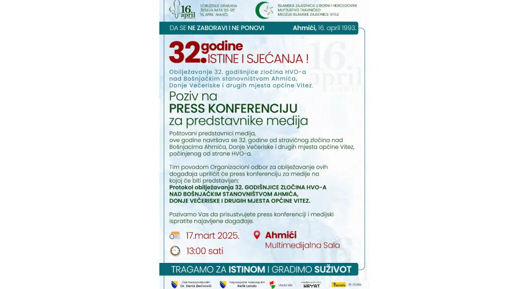 Najava press konferencije povodom 32. godišnjice zločina u Ahmićima