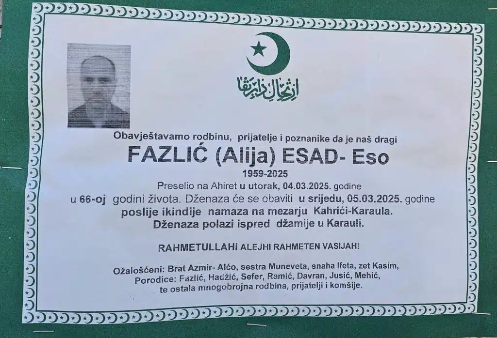 Preminuo je Fazlić Esad-Eso