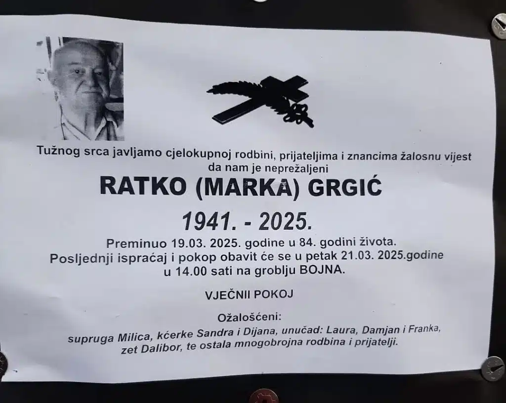 Preminuo je Ratko Grgić