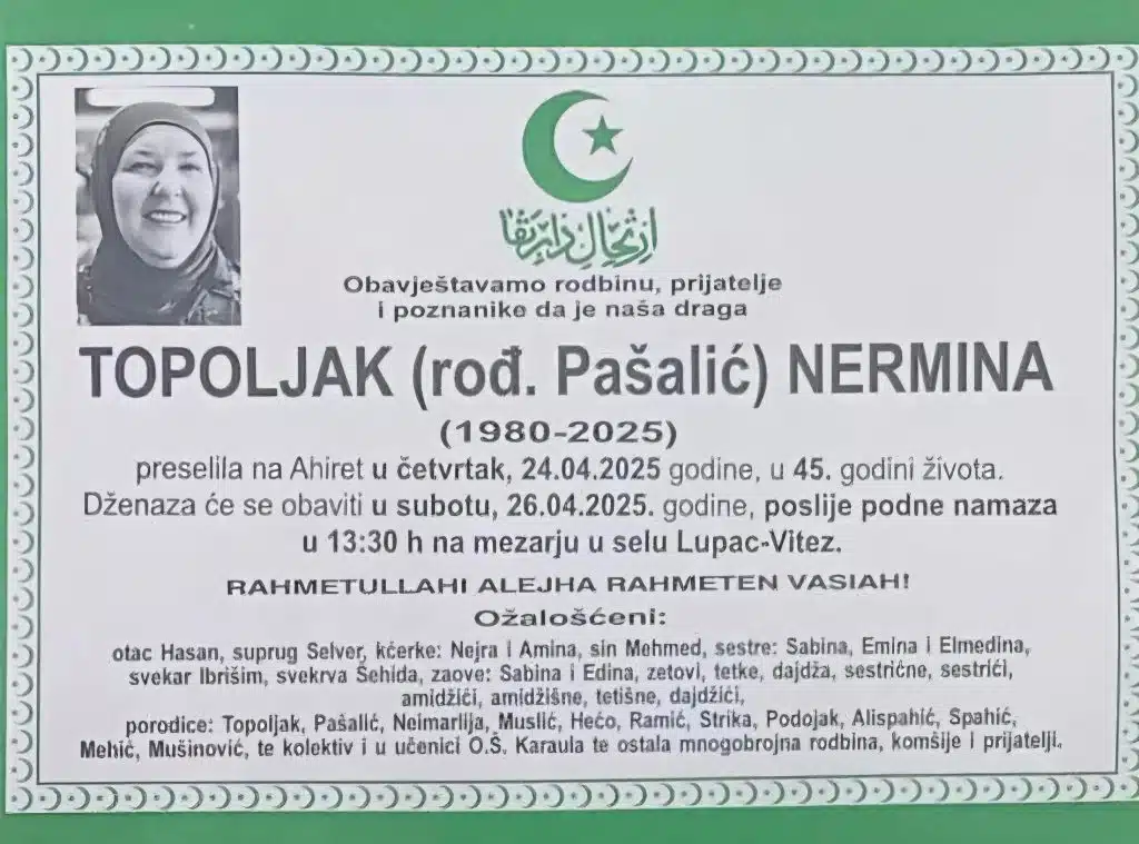 Preminula je Nermina Topoljak