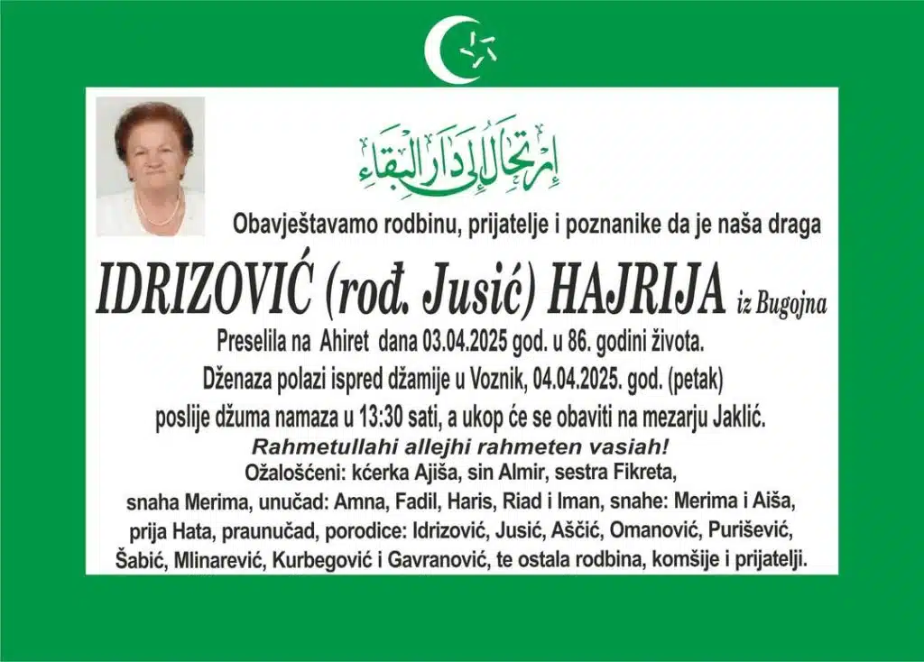 Preminula je Idrizović Hajrija