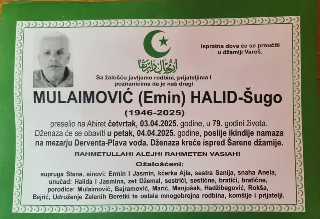 Preminuo je Mulaimović Halid-Šugo