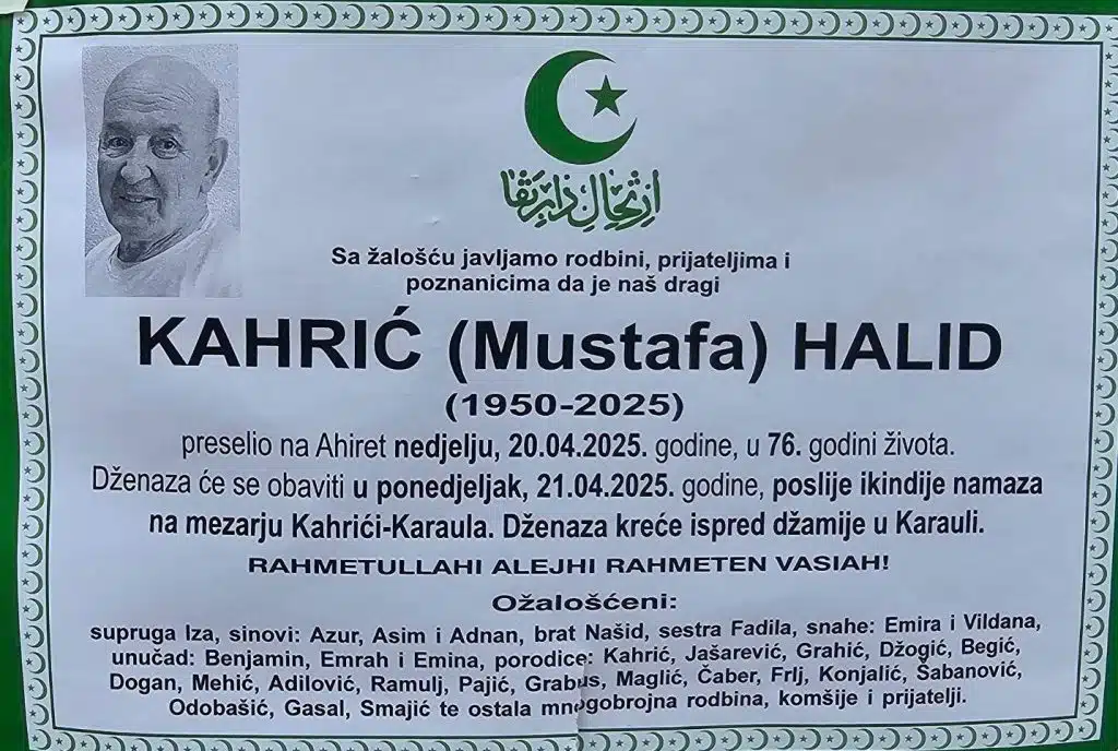 Preminuo je Kahrić Halid