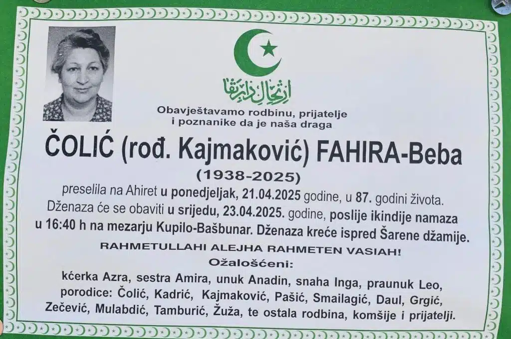Preminula je Čolić Fahira-Beba