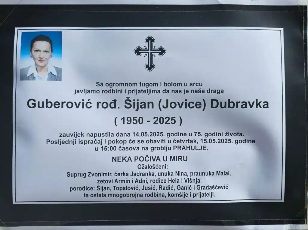 Preminula je Guberović rođ. Šijan Dubravka