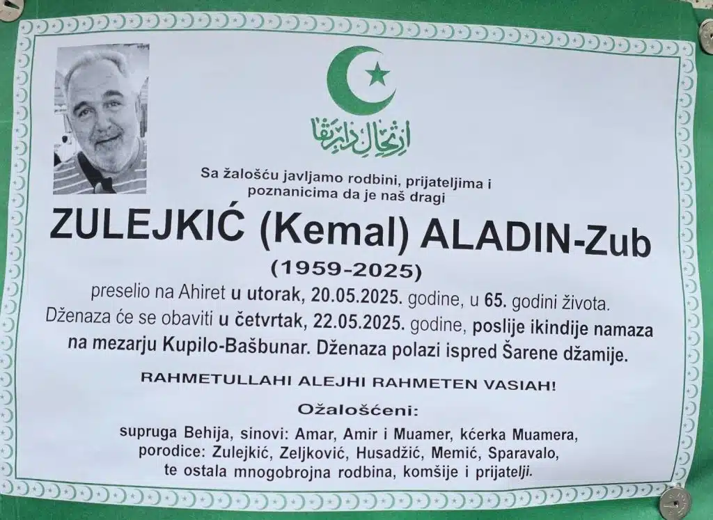 Preminuo je Zulejkić Aladin-Zub