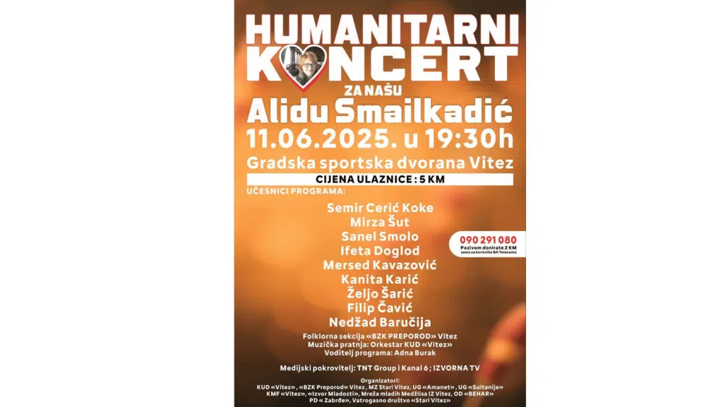 Vitez u znaku dobrote: Humanitarni koncert za Alidu Smailkadić 11. juna u gradskoj dvorani
