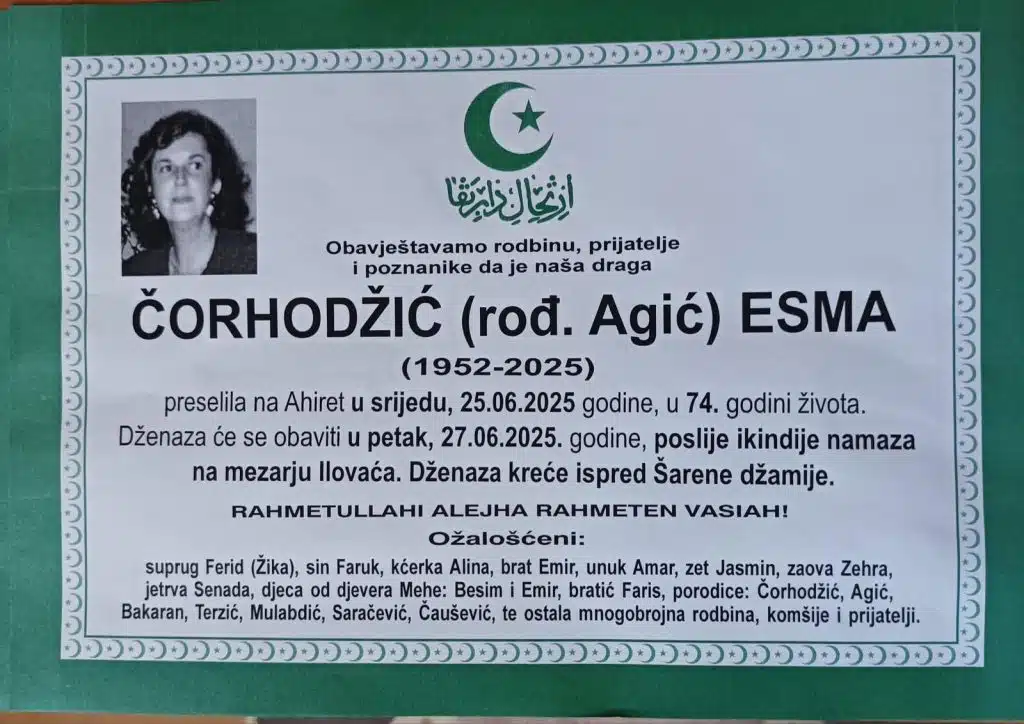 Preminula je Čorhodžić Esma