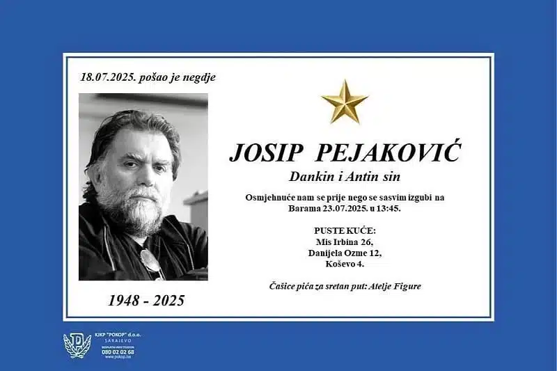 Posljednji ispraćaj Josipa Pejakovića sutra u Sarajevu