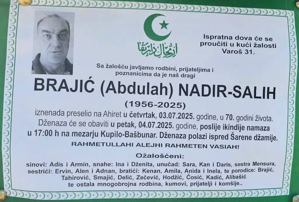 Preminuo je Brajić Nadir-Salih
