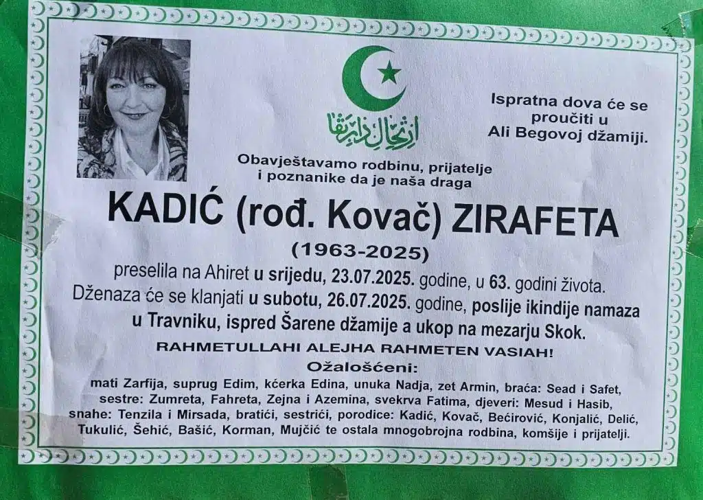 Preminula je Kadić Zirafeta