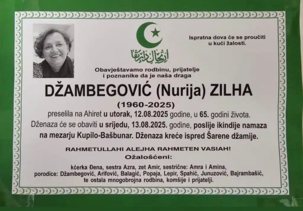 Preminula je Džambegović Zilha