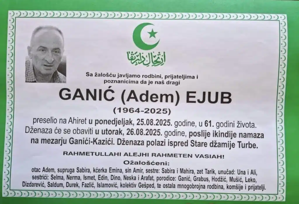 Preminuo je Ganić Ejub