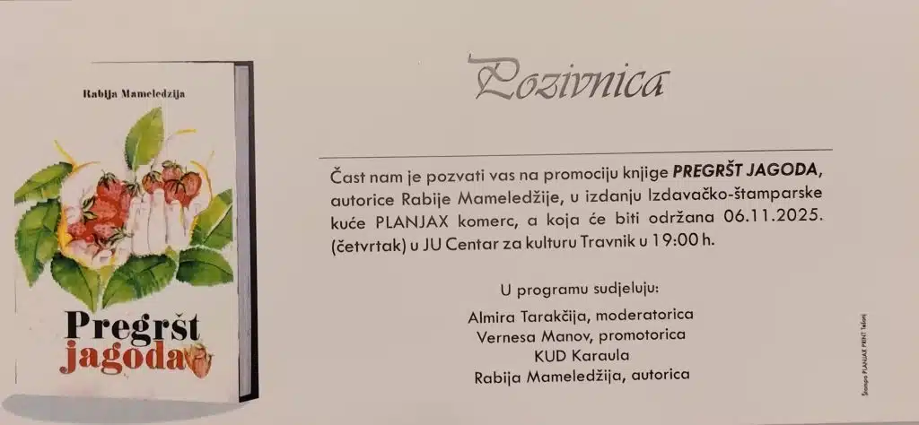 Sutra promocija romana „Pregršt jagoda“ spisateljice Rabije Mameledžija