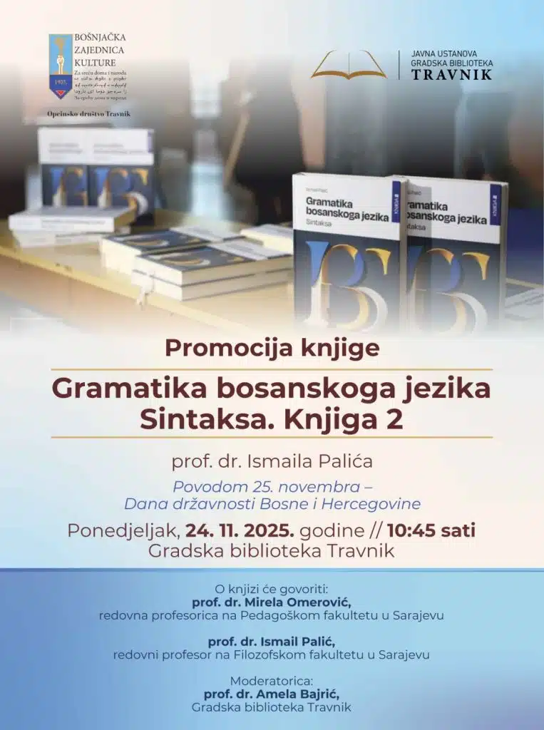 Promocija „Gramatike bosanskoga jezika. Sintaksa. Knjiga 2“ autora prof. dr. Ismaila Palića u čitaonici Gradske biblioteke Travnik