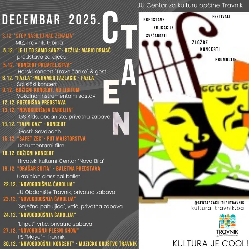 Decembarski program Centra za kulturu Travnik donosi predstave, koncerte, izložbe i prazničnu magiju