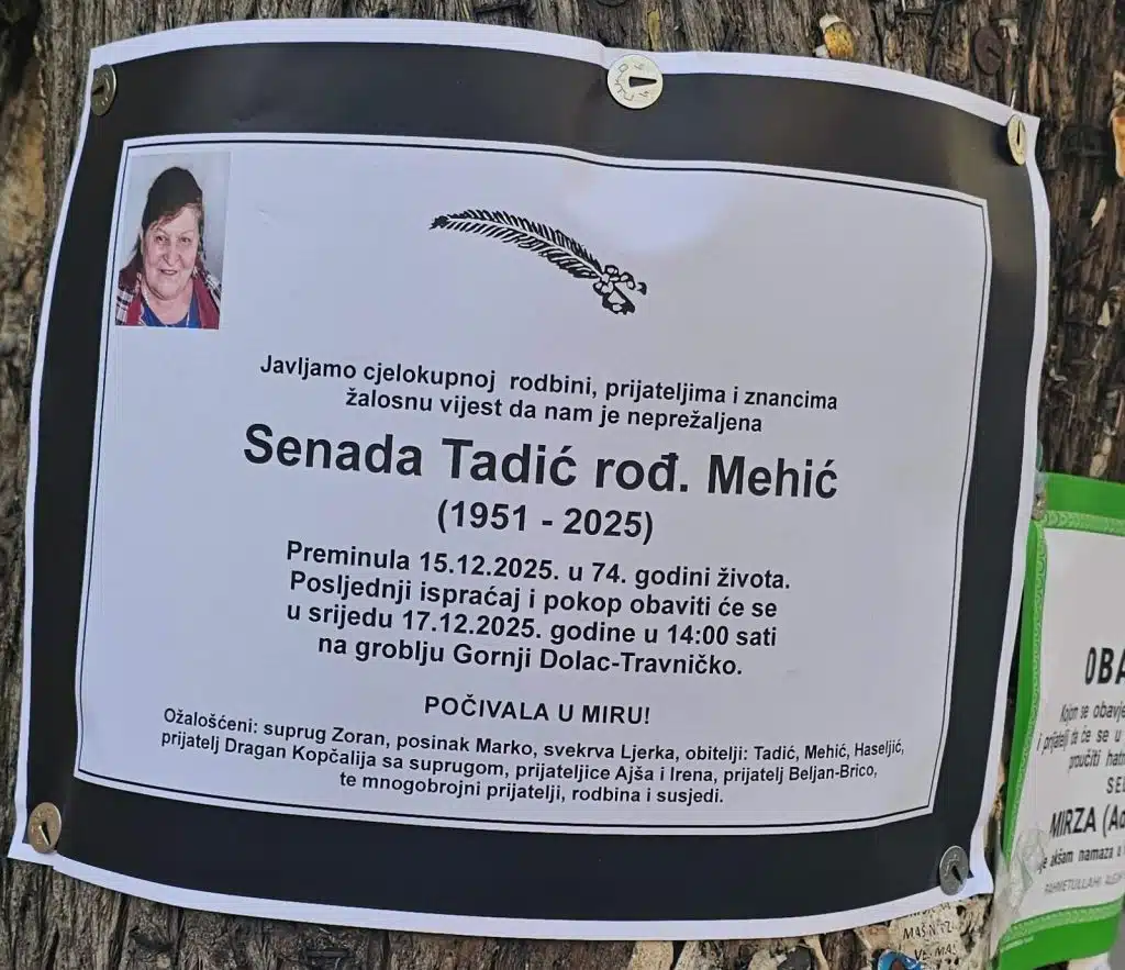 Preminula je Senada Tadić rođ. Mehić