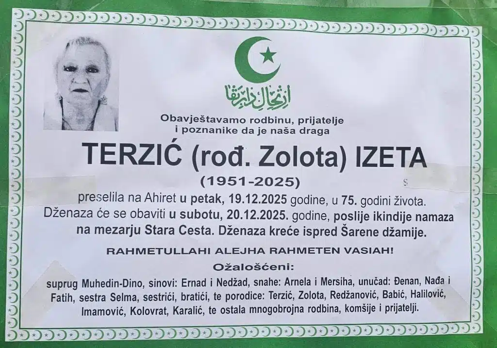 Preminula je Terzić Izeta