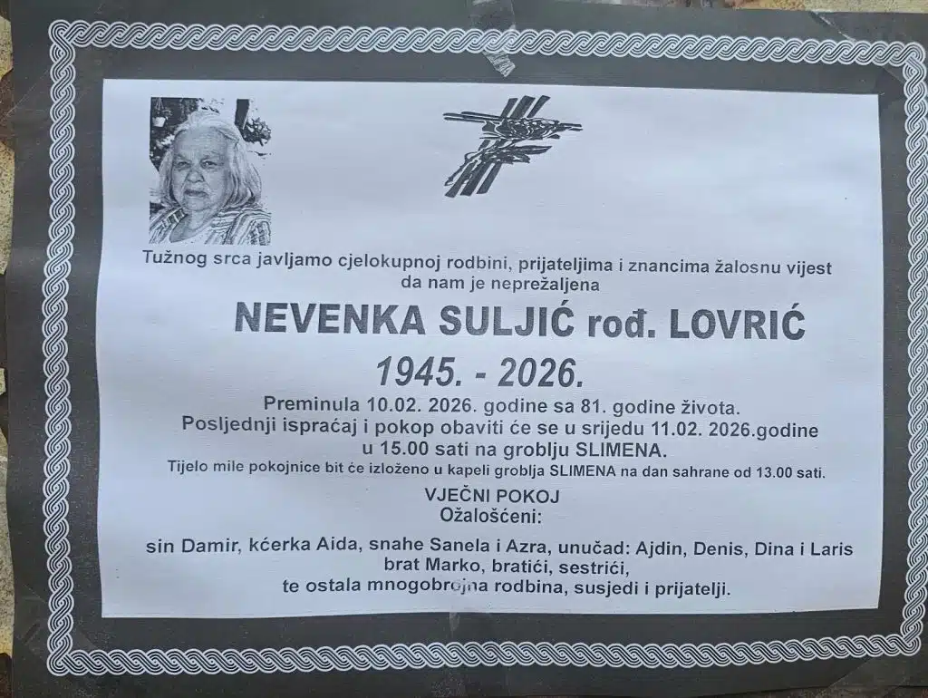 Preminula je Nevenka Suljić rođ. Lovrić
