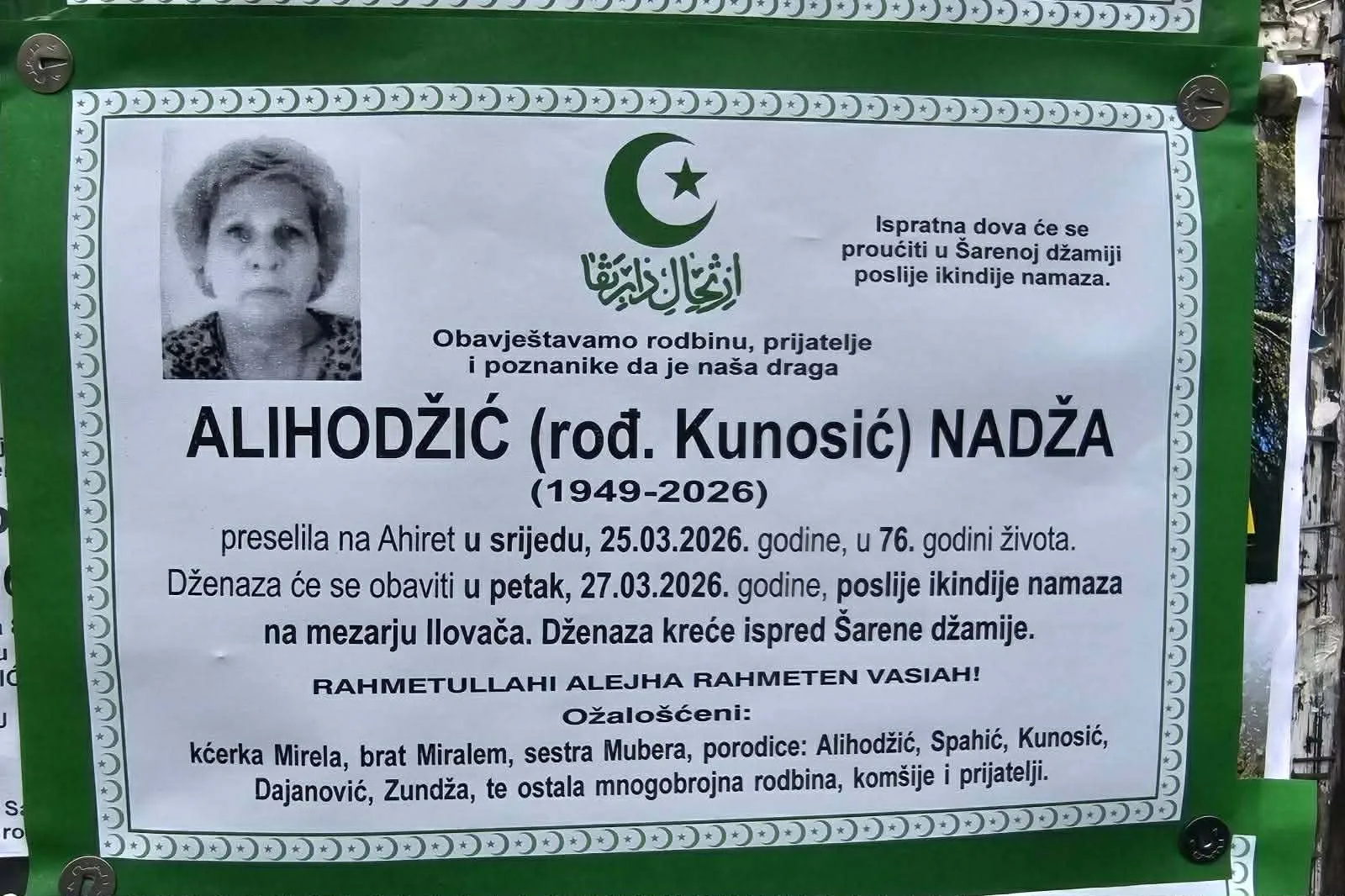 Preminula Nadža Alihodžić