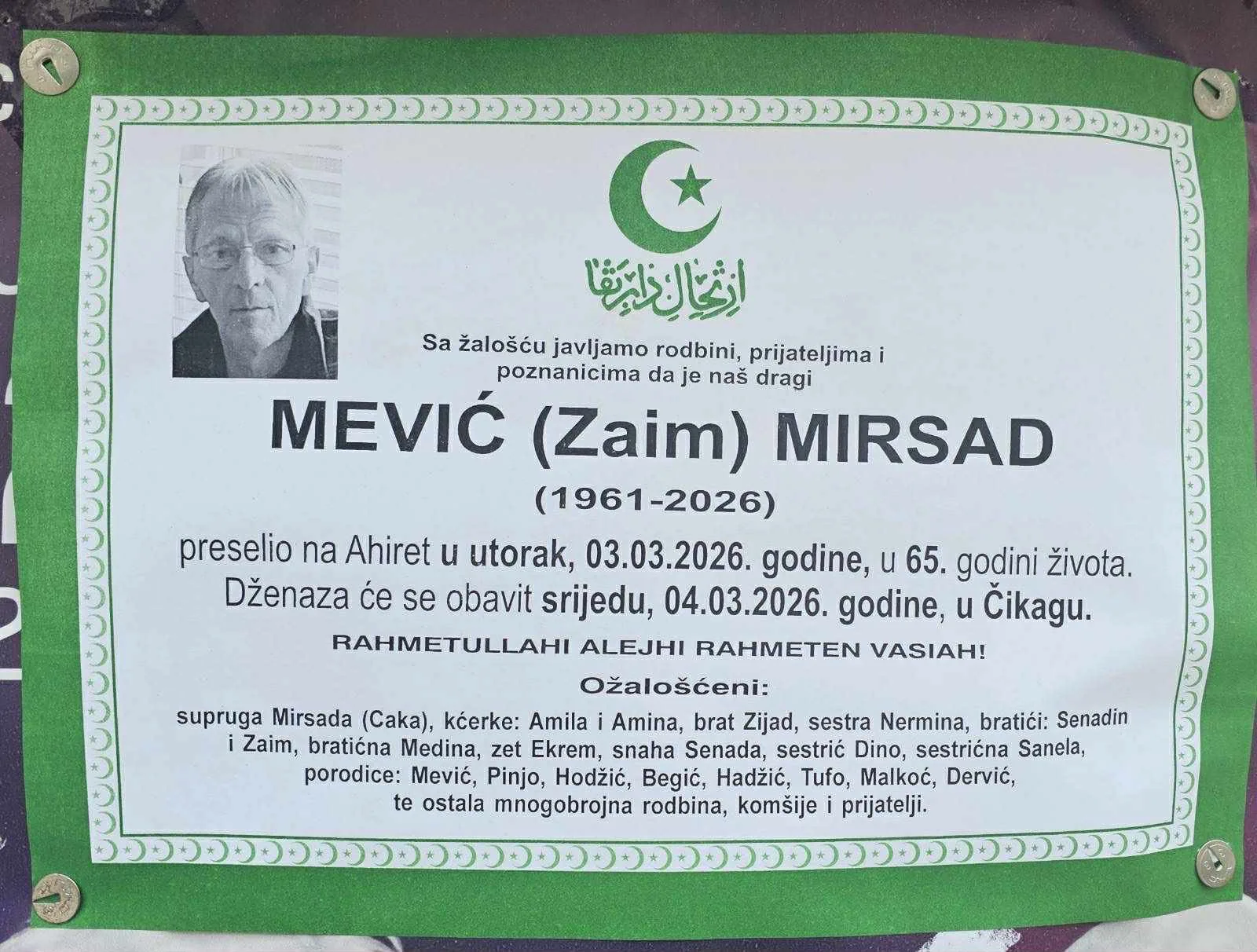 Preminuo Mirsad Mević