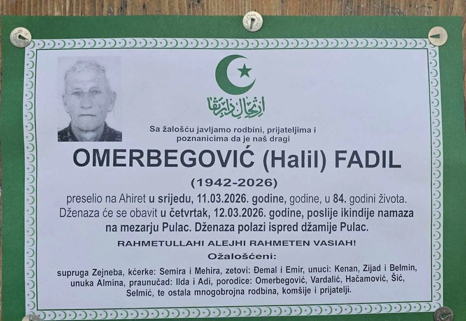 Preminuo Fadil Omerbegović