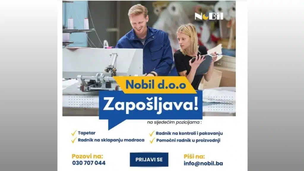 Oglas za posao: Nobil zapošljava radnike na više pozicija