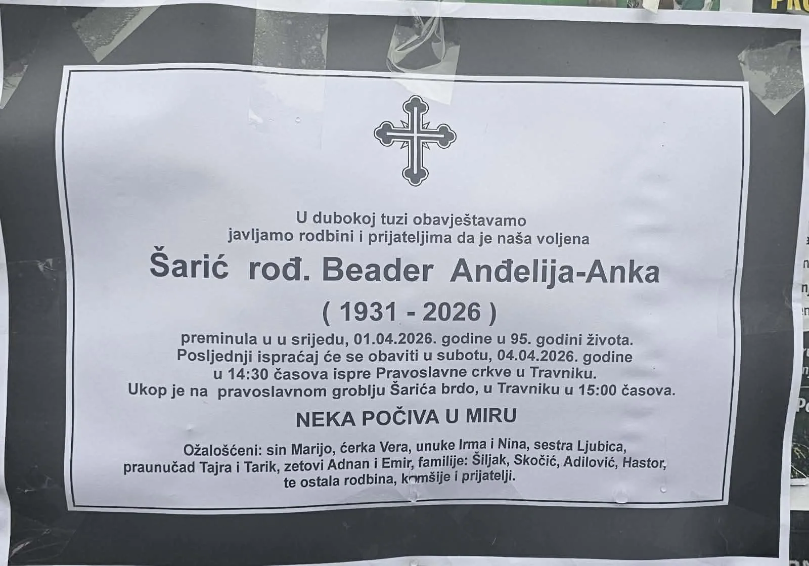 Preminula je Anđelija Anka Šarić