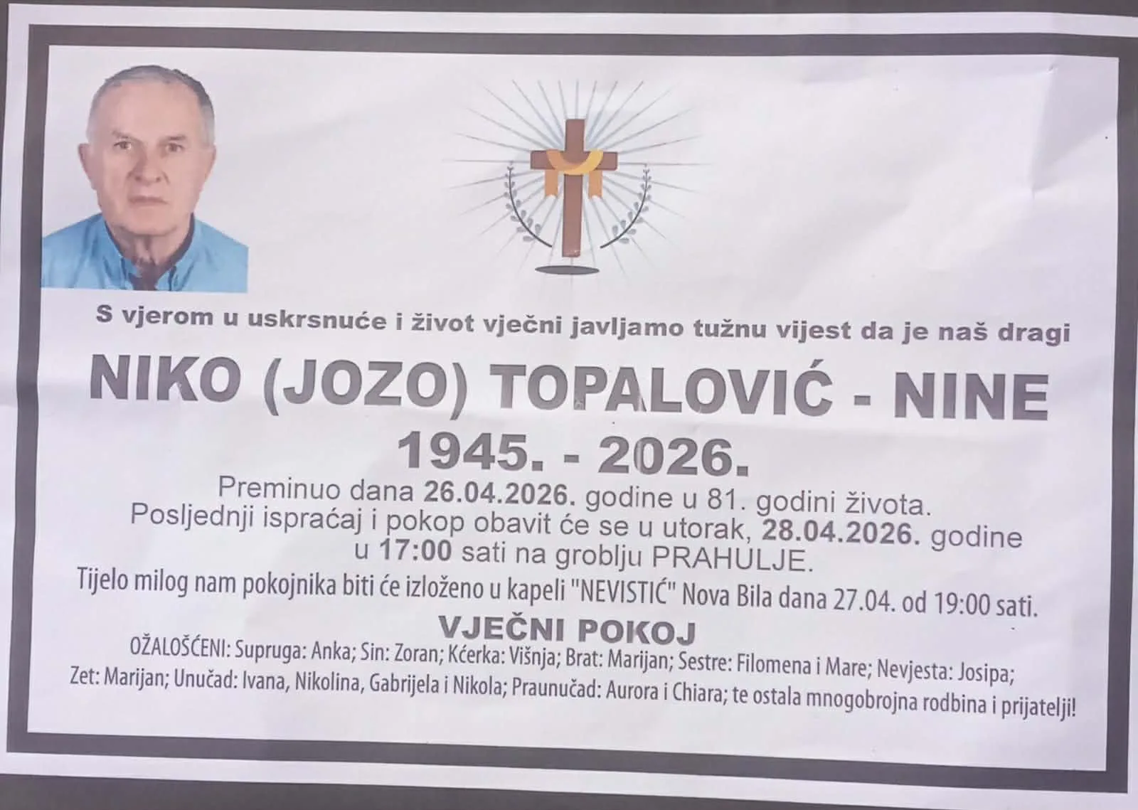 Preminuo Niko Topalović
