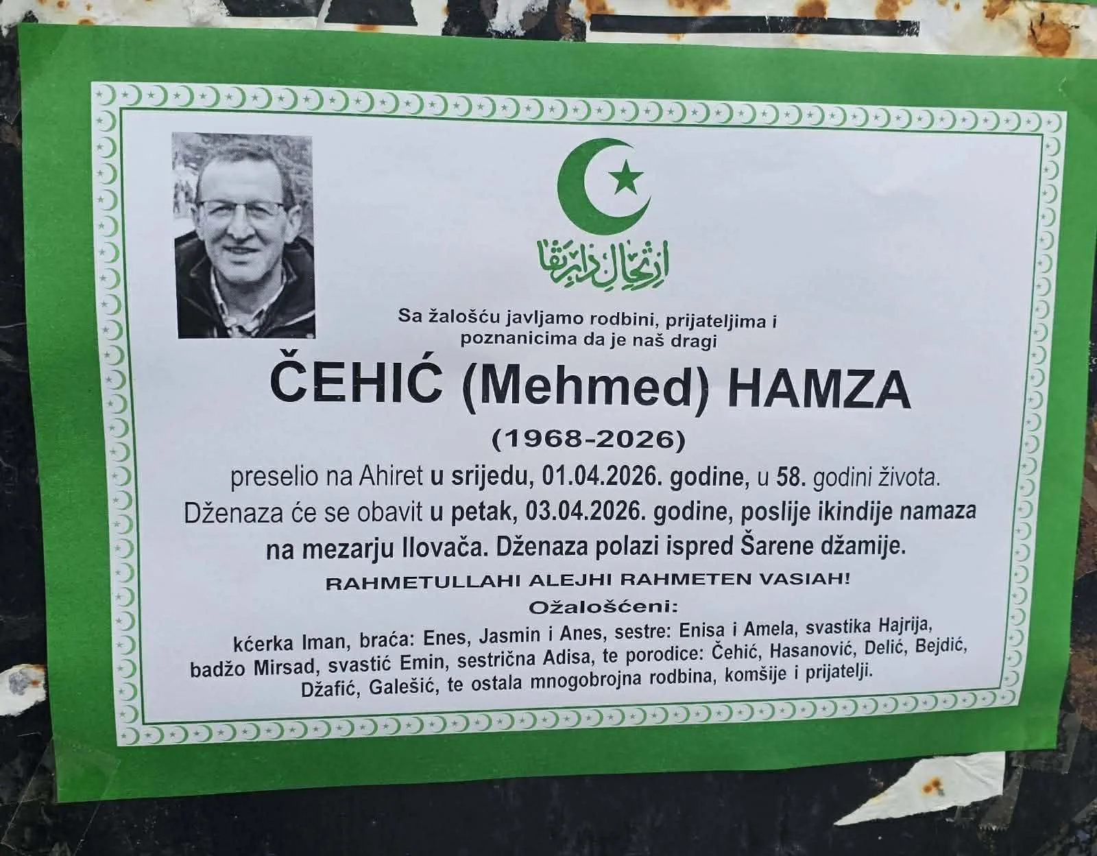 Preminuo Hamza Čehić