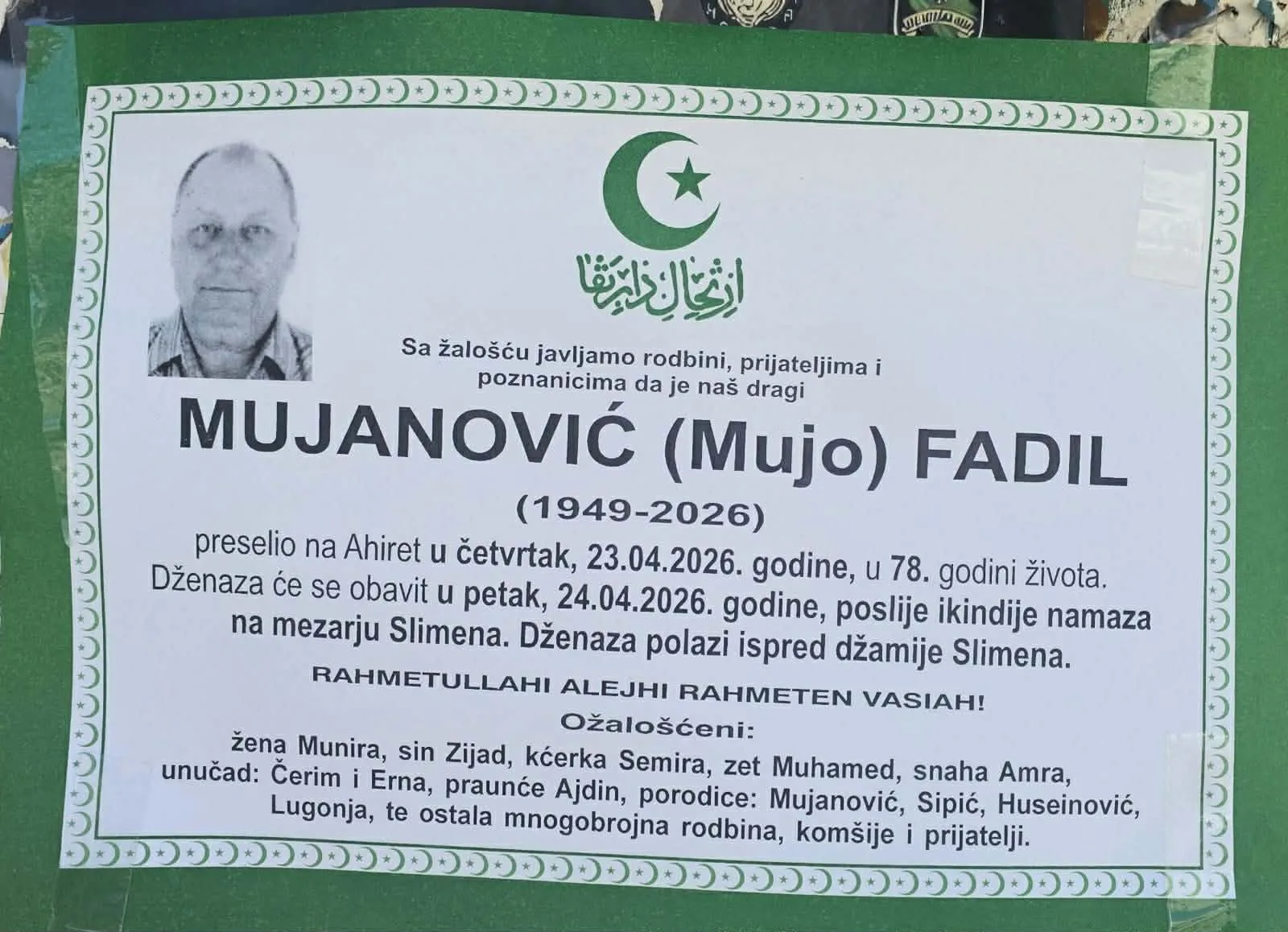 Preminuo Fadil Mujanović