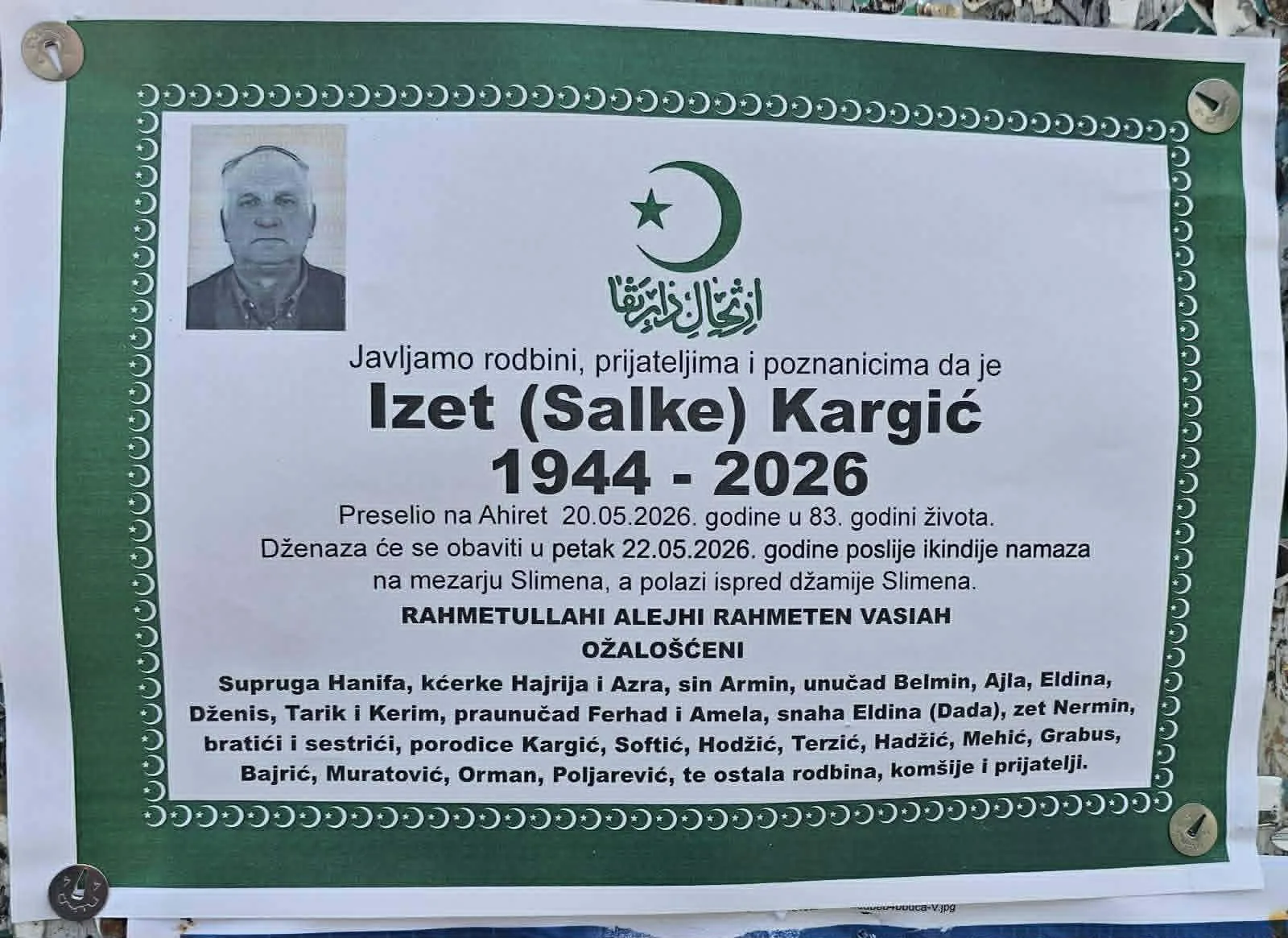 Preminuo Izet Kargić