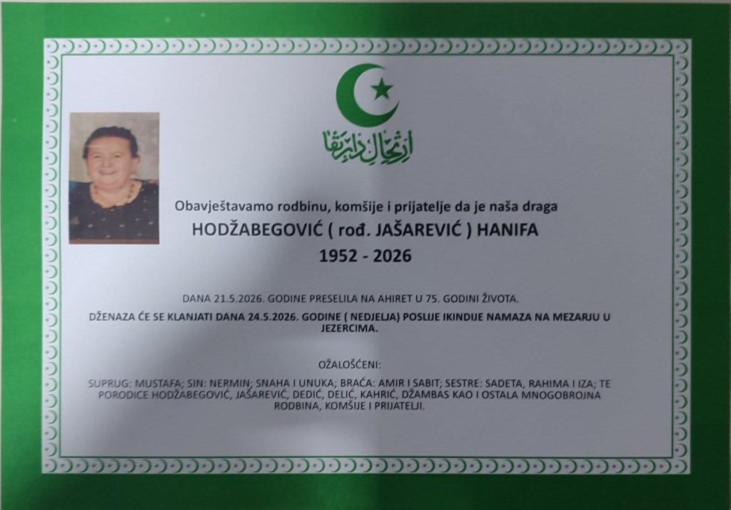 Hodžabegović (rođ. Jašarević) Hanifa
