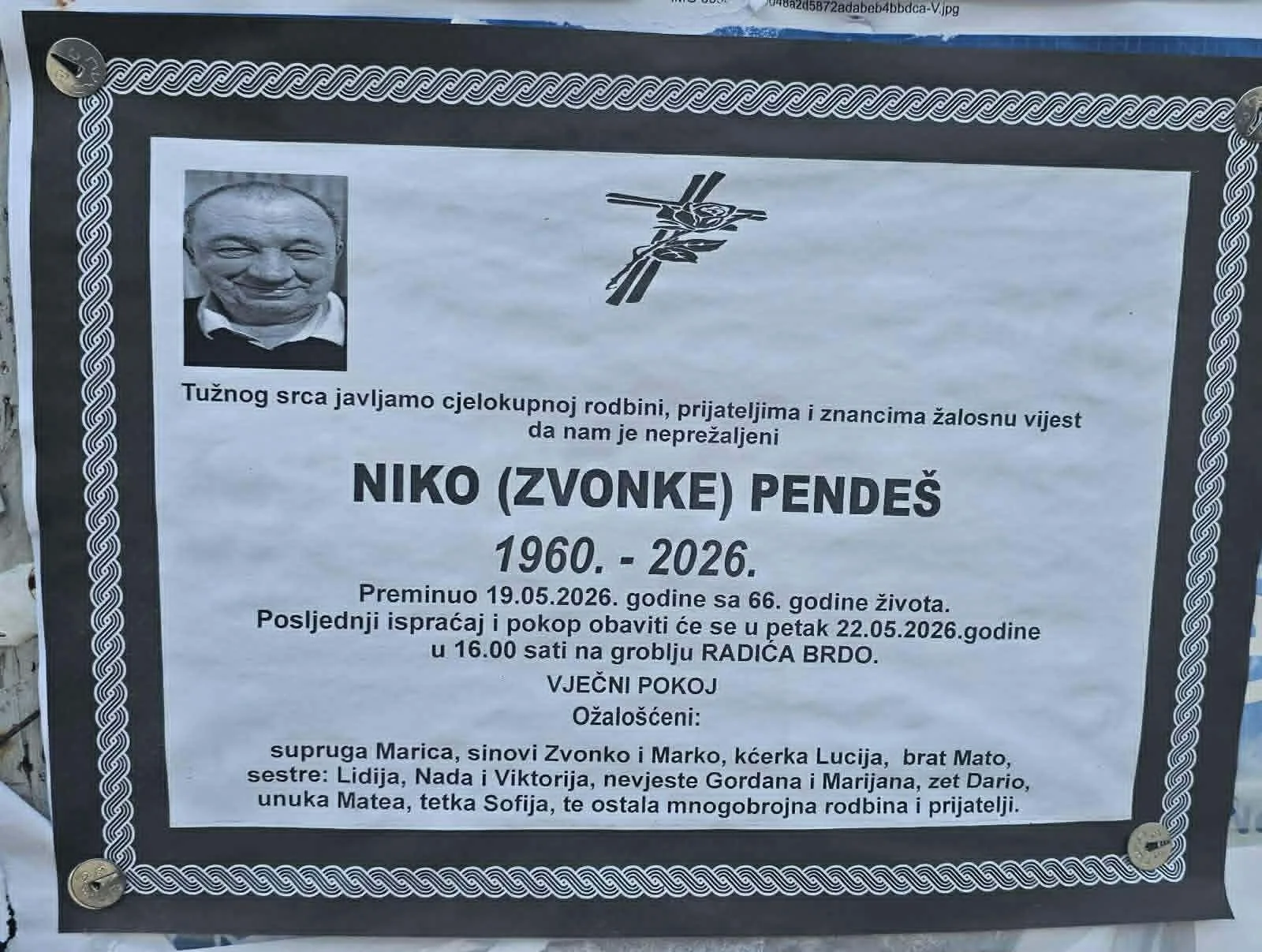Preminuo Niko Pendeš
