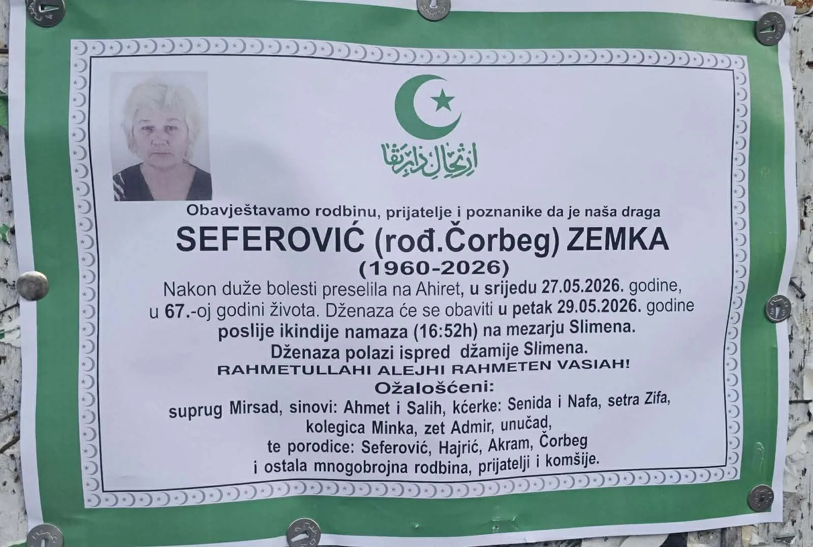 Preminula Zemka Seferović