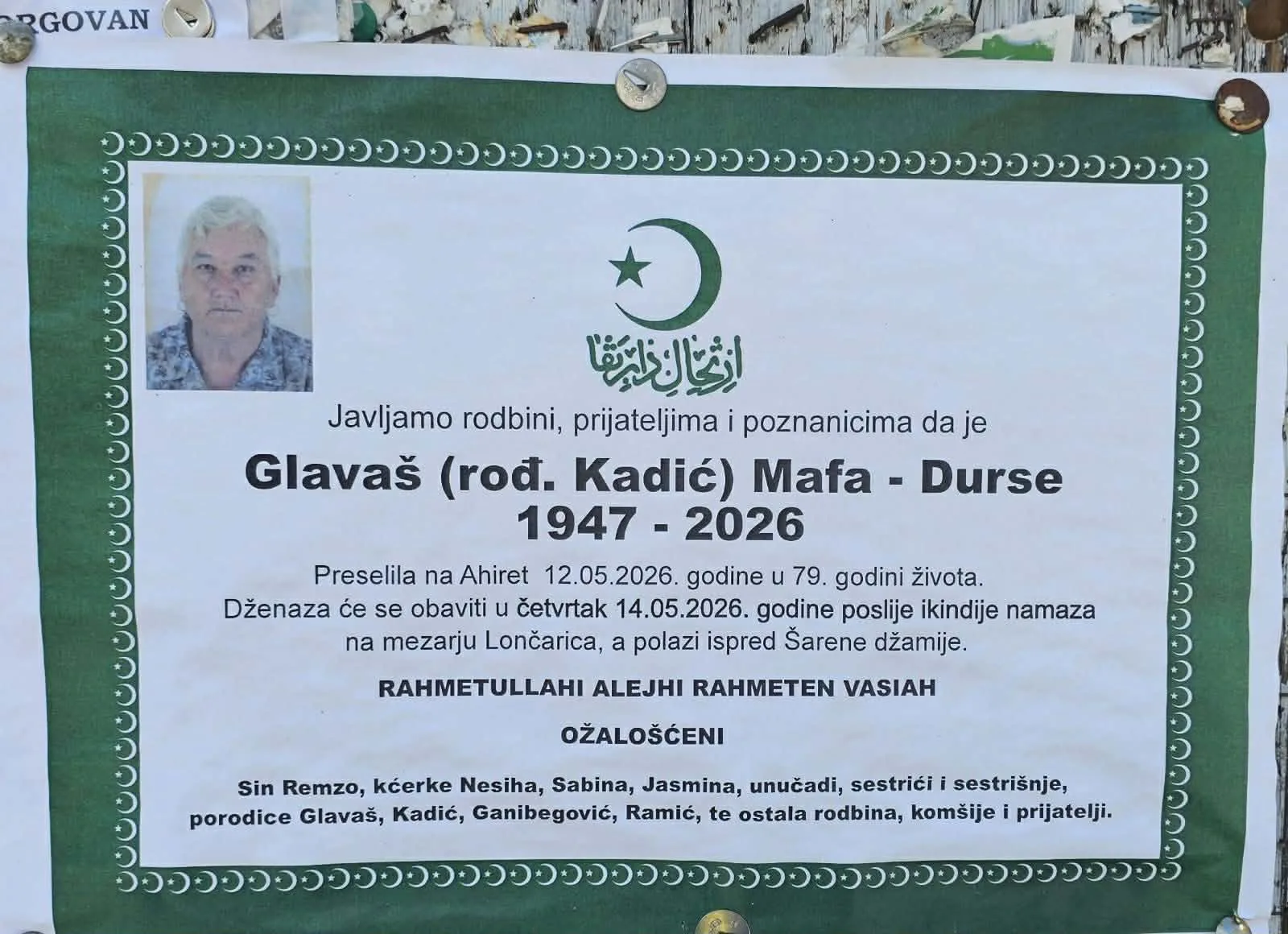 Preminula Glavaš Mafa – Durse