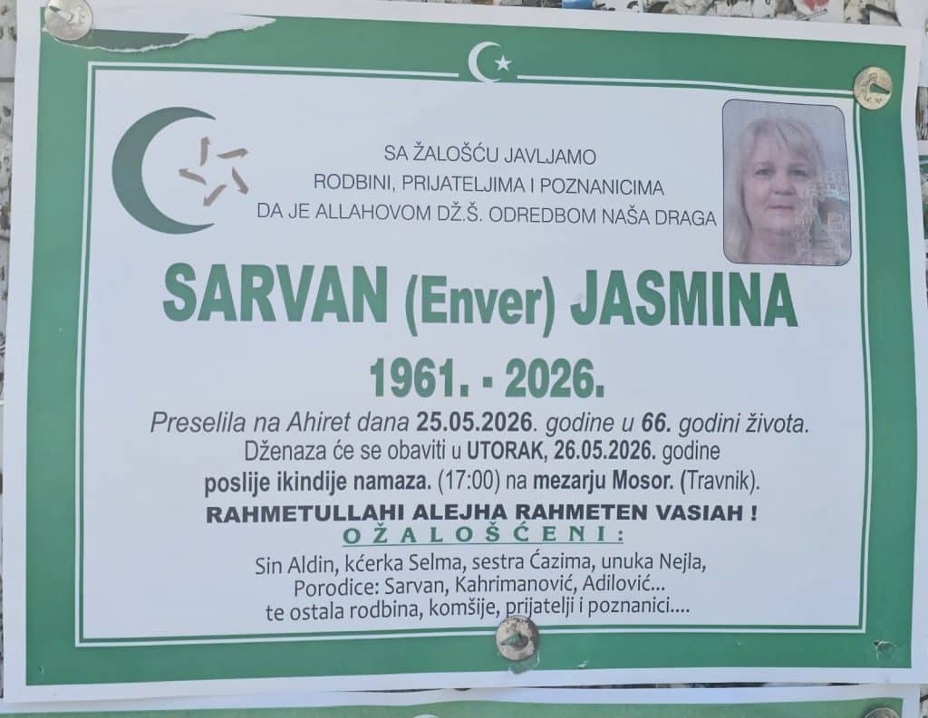 Preminula je Jasmina Sarvan