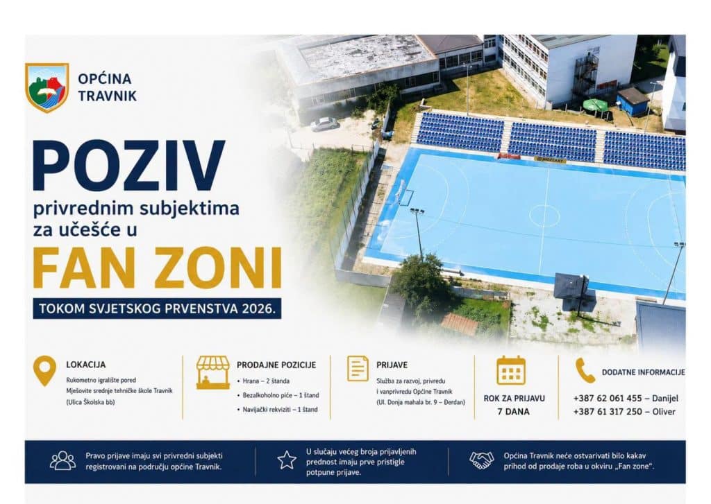 Poziv privrednim subjektima za učešće u „Fan zoni“ tokom Svjetskog prvenstva 2026.