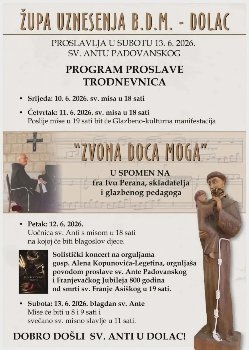 Župa Dolac/ Danas počinju mise trodnevnice uoči proslave sv. Ante 