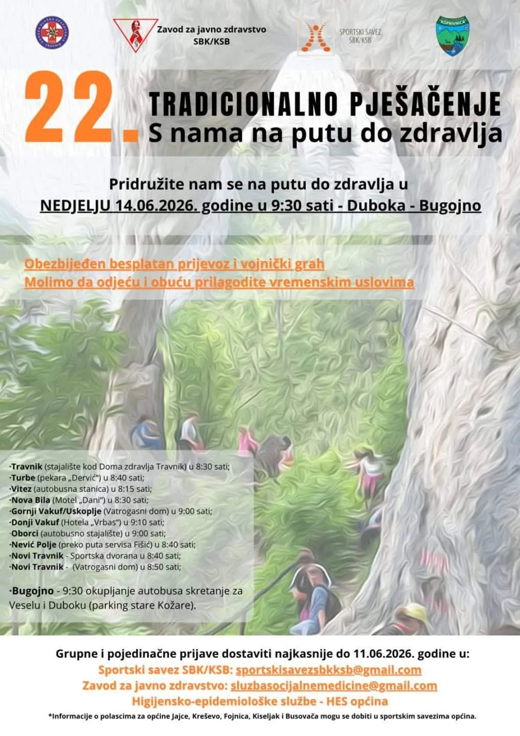 Poziv građanima na 22. pješačenje „S nama na putu do zdravlja“