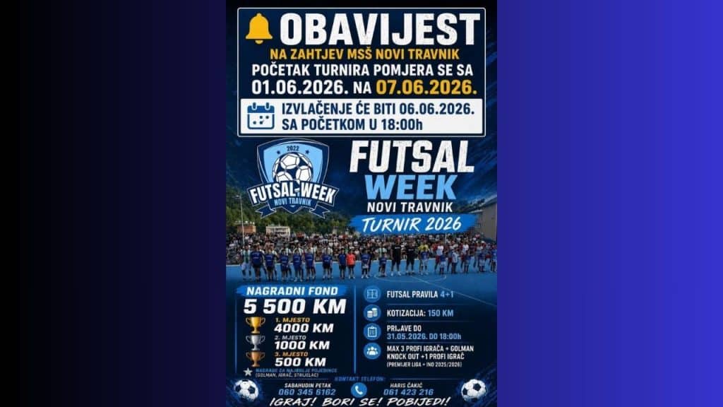 Futsal Week Novi Travnik 2026 počinje 7. juna: Nagradni fond 5.500 KM