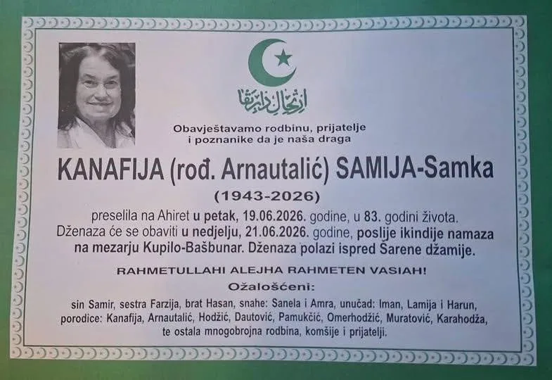 Preminula je Samija Kanafija Samka