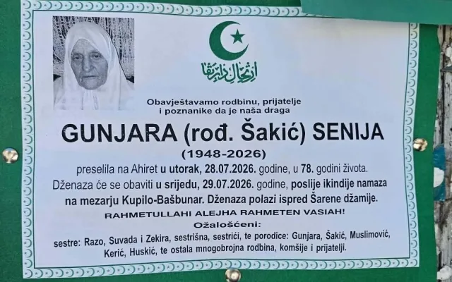 Preminula Senija Gunjara