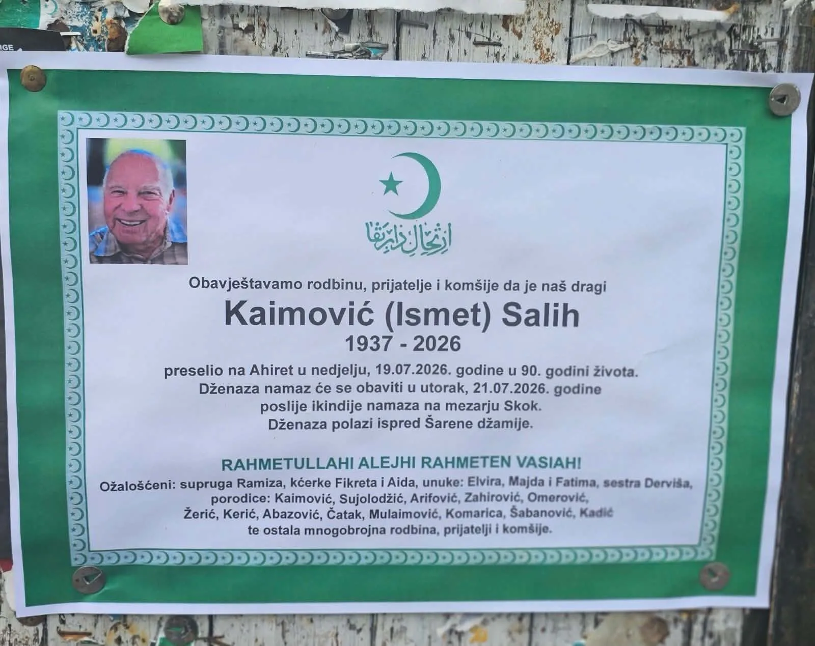 Preminuo Salih Kaimović