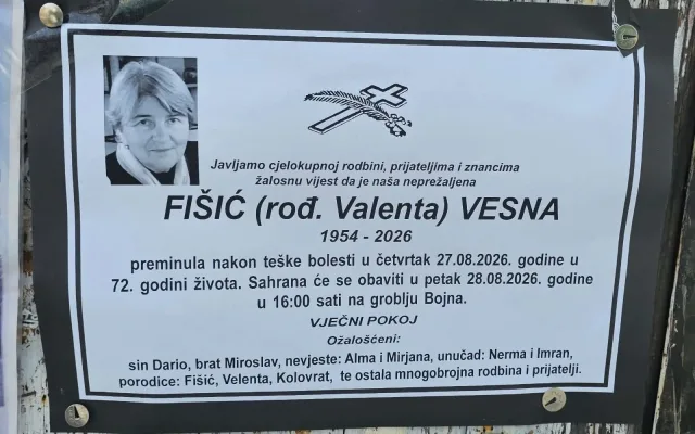 Preminula Vesna Fišić rođ. Valenta