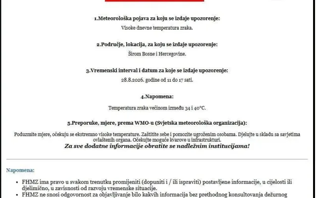 Crveno upozorenje zbog ekstremno visokih temperatura