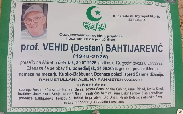 Preminuo je prof. Vehid Bahtijarević
